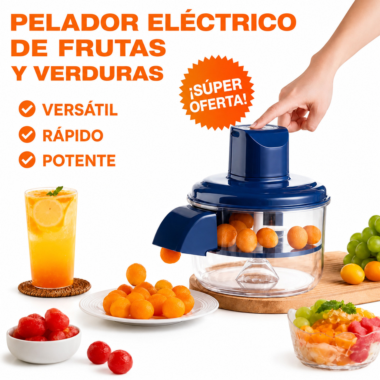 PELADOR ELÉCTRICO AUTOMÁTICO DE FRUTAS Y VERDURAS RECARGABLE USB-C PORTÁTIL - 1