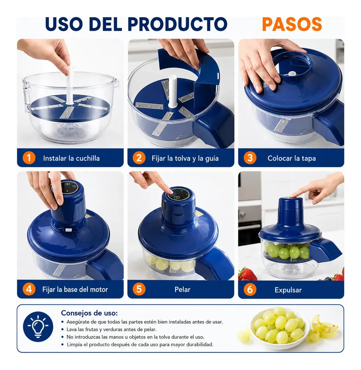 PELADOR ELÉCTRICO AUTOMÁTICO DE FRUTAS Y VERDURAS RECARGABLE USB-C PORTÁTIL - 2