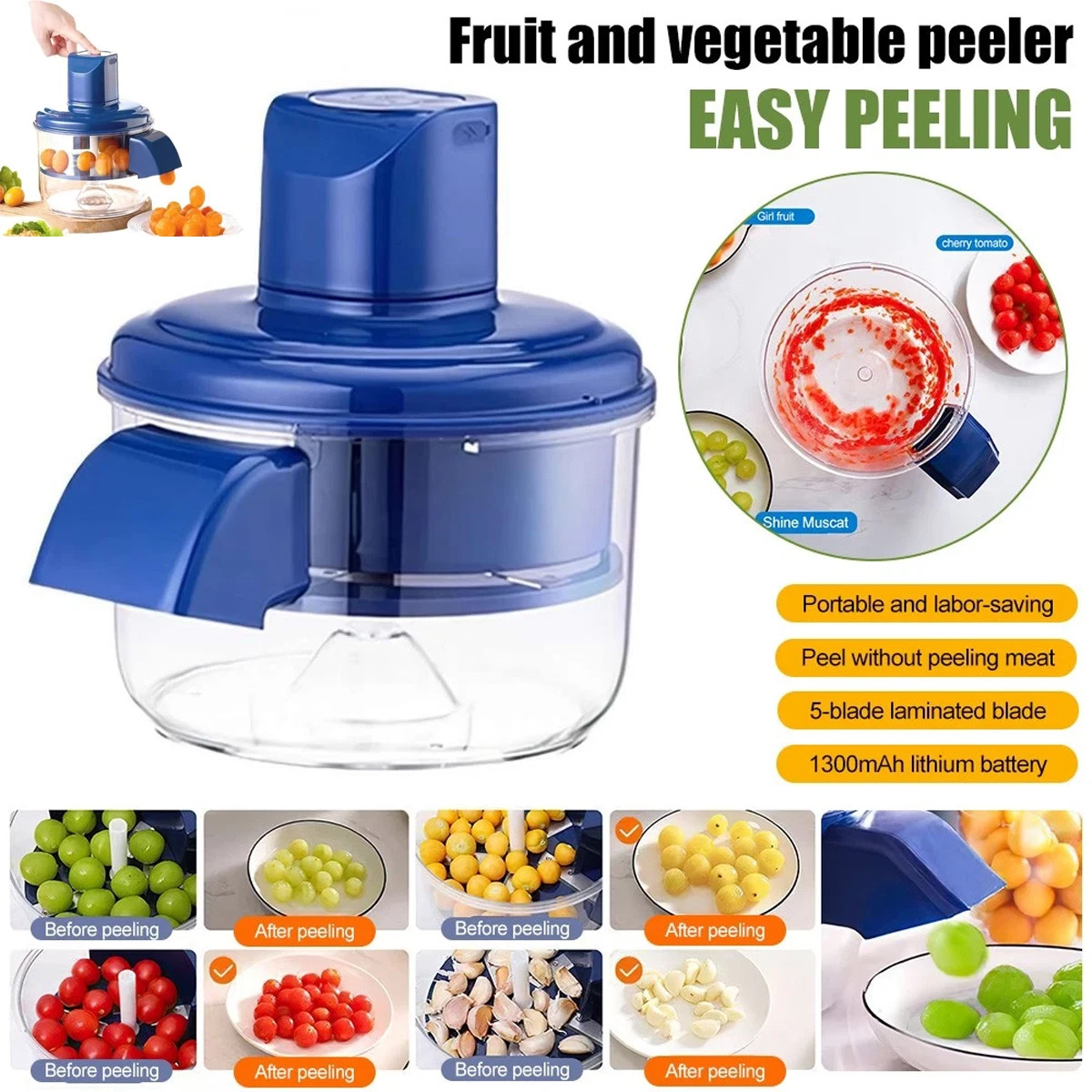 PELADOR ELÉCTRICO AUTOMÁTICO DE FRUTAS Y VERDURAS RECARGABLE USB-C PORTÁTIL - 7
