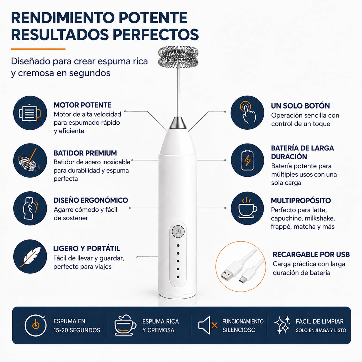 MINI BATIDOR ESPUMADOR DE LECHE CAFE ELÉCTRICO RECARGABLE USB PARA CAFÉ CAPUCHINO LATTE MATCHA - 2