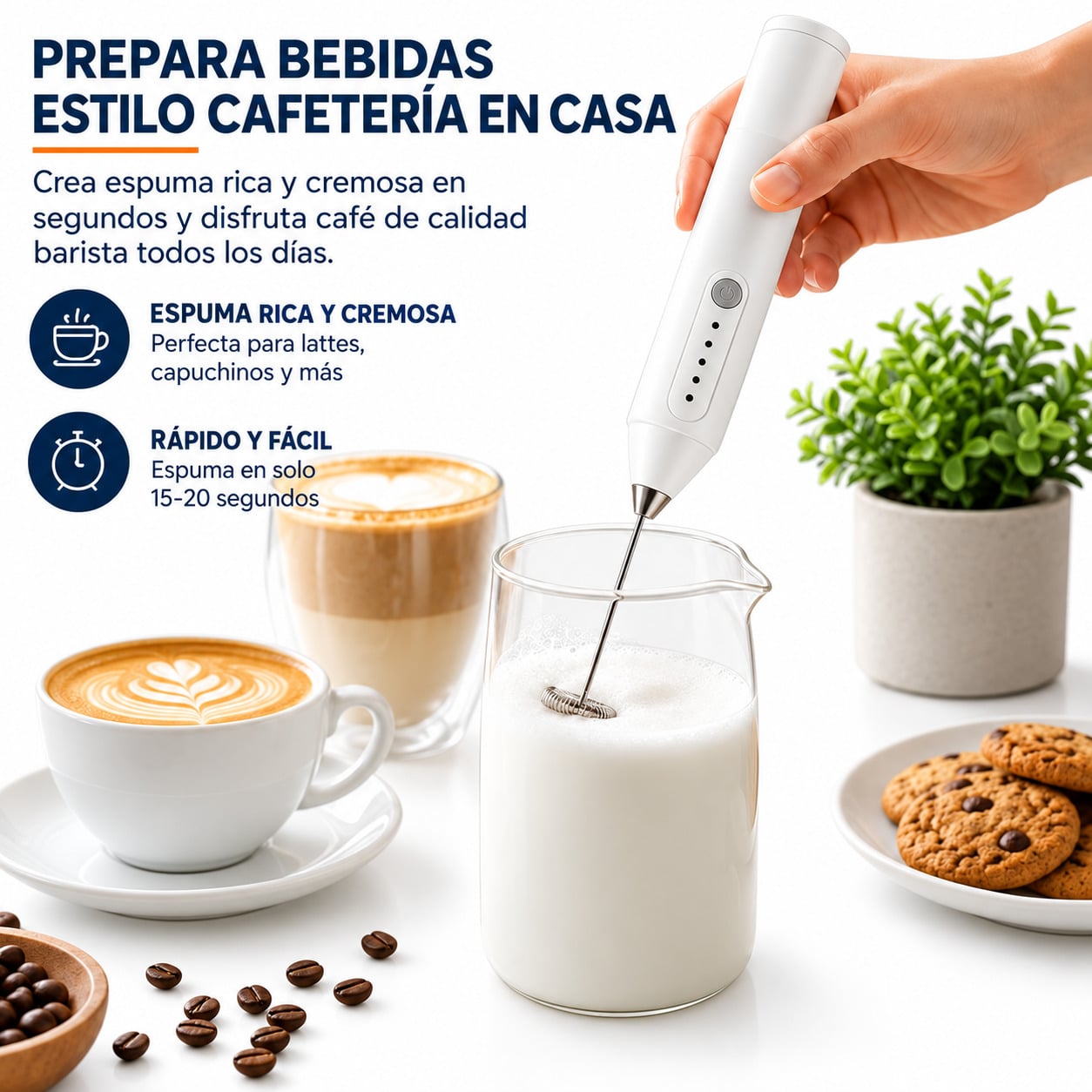 MINI BATIDOR ESPUMADOR DE LECHE CAFE ELÉCTRICO RECARGABLE USB PARA CAFÉ CAPUCHINO LATTE MATCHA - 3