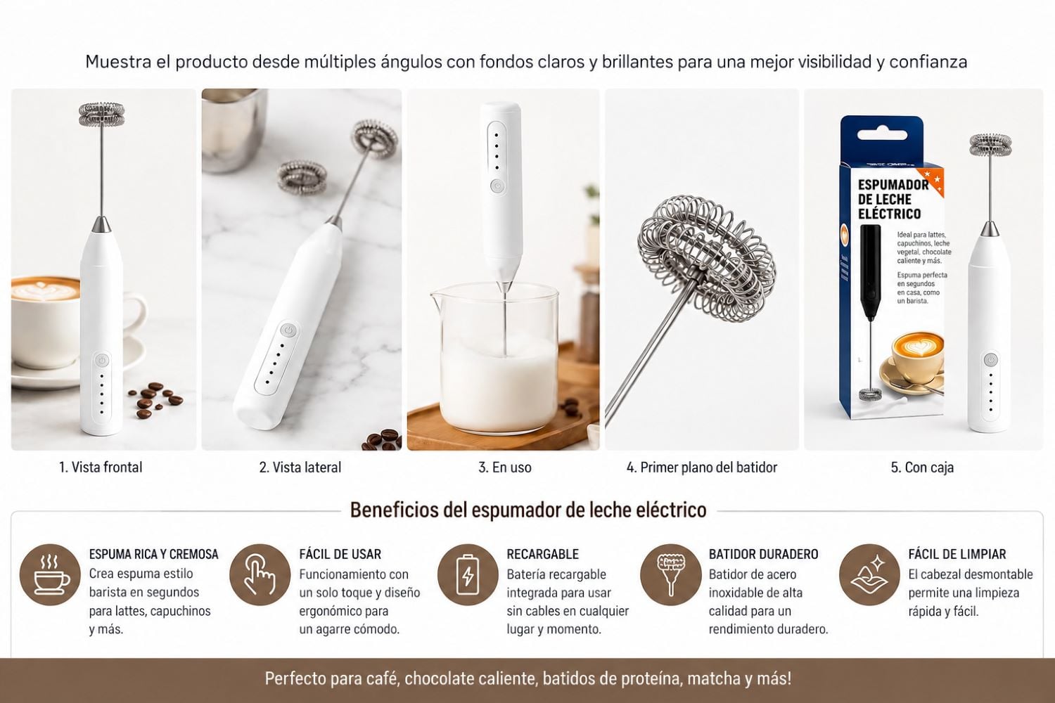 MINI BATIDOR ESPUMADOR DE LECHE CAFE ELÉCTRICO RECARGABLE USB PARA CAFÉ CAPUCHINO LATTE MATCHA - 4