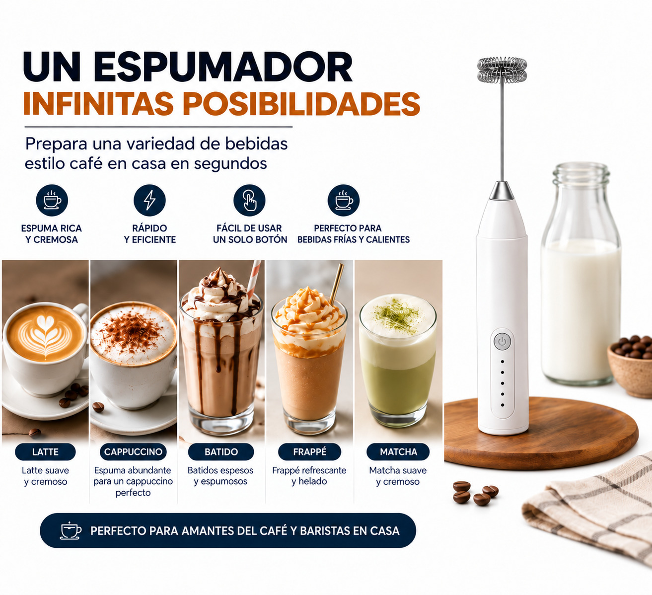 MINI BATIDOR ESPUMADOR DE LECHE CAFE ELÉCTRICO RECARGABLE USB PARA CAFÉ CAPUCHINO LATTE MATCHA - 7