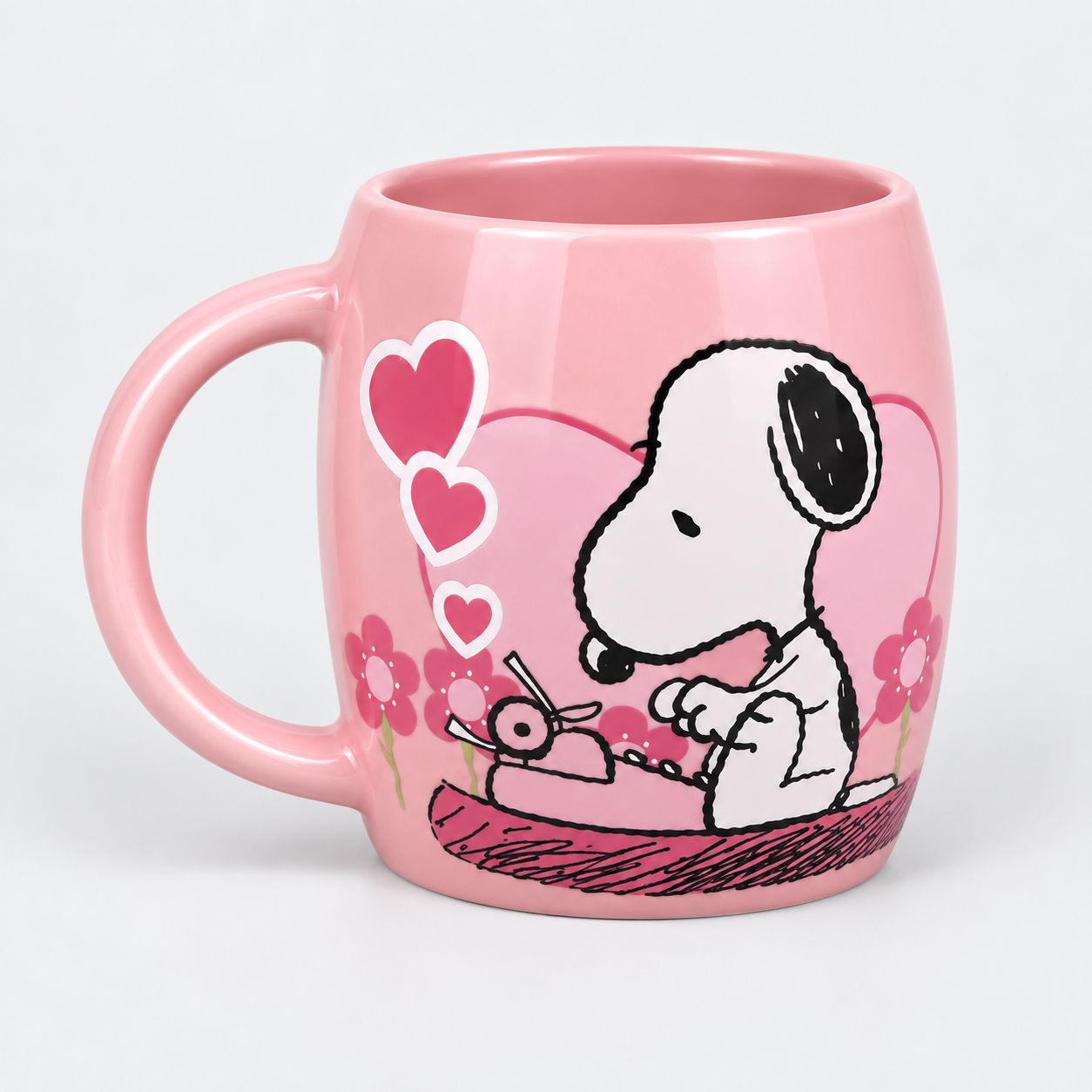 TAZA SNOOPY PEANUTS ROSA 400 ML CERAMICA 3D - MUG CORAZONES - 3
