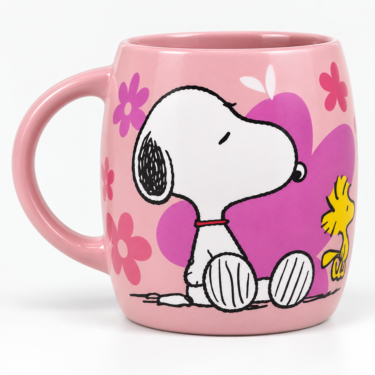TAZA SNOOPY PEANUTS ROSA CON WOODSTOCK DE CERÁMICA 3D - 1