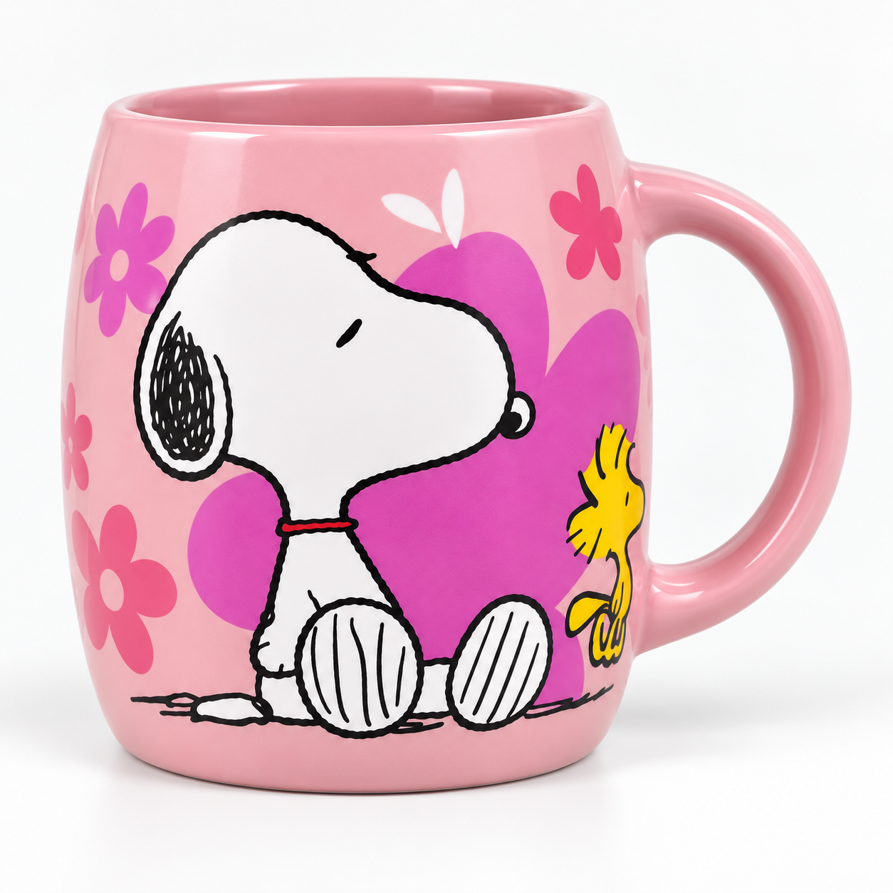 TAZA SNOOPY PEANUTS ROSA CON WOODSTOCK DE CERÁMICA 3D - 2