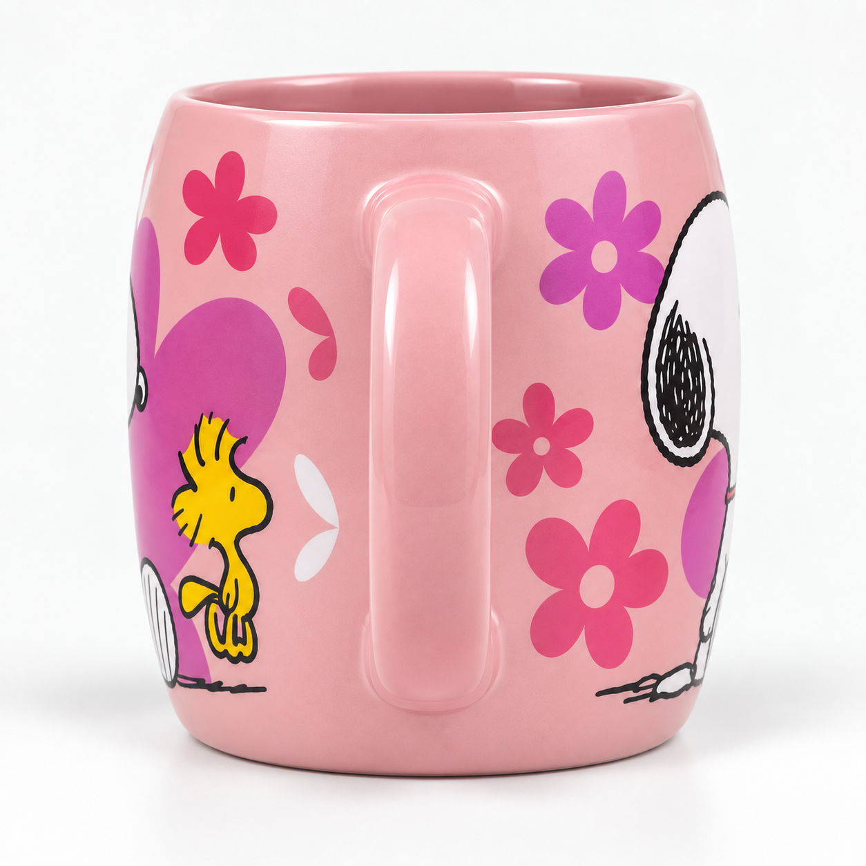 TAZA SNOOPY PEANUTS ROSA CON WOODSTOCK DE CERÁMICA 3D - 3