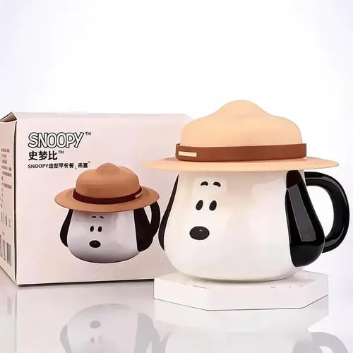 TAZA SNOOPY 500 ML DE CERÁMICA CON TAPA SOMBRERO 3D - 1