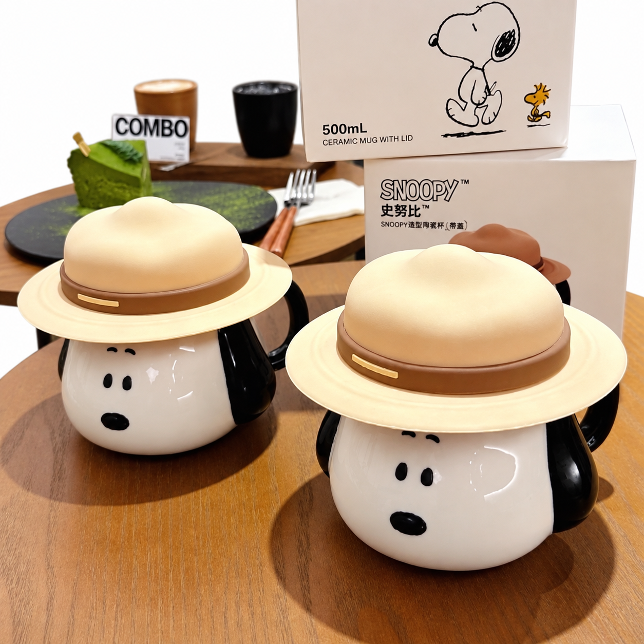 TAZA SNOOPY 500 ML DE CERÁMICA CON TAPA SOMBRERO 3D - 2