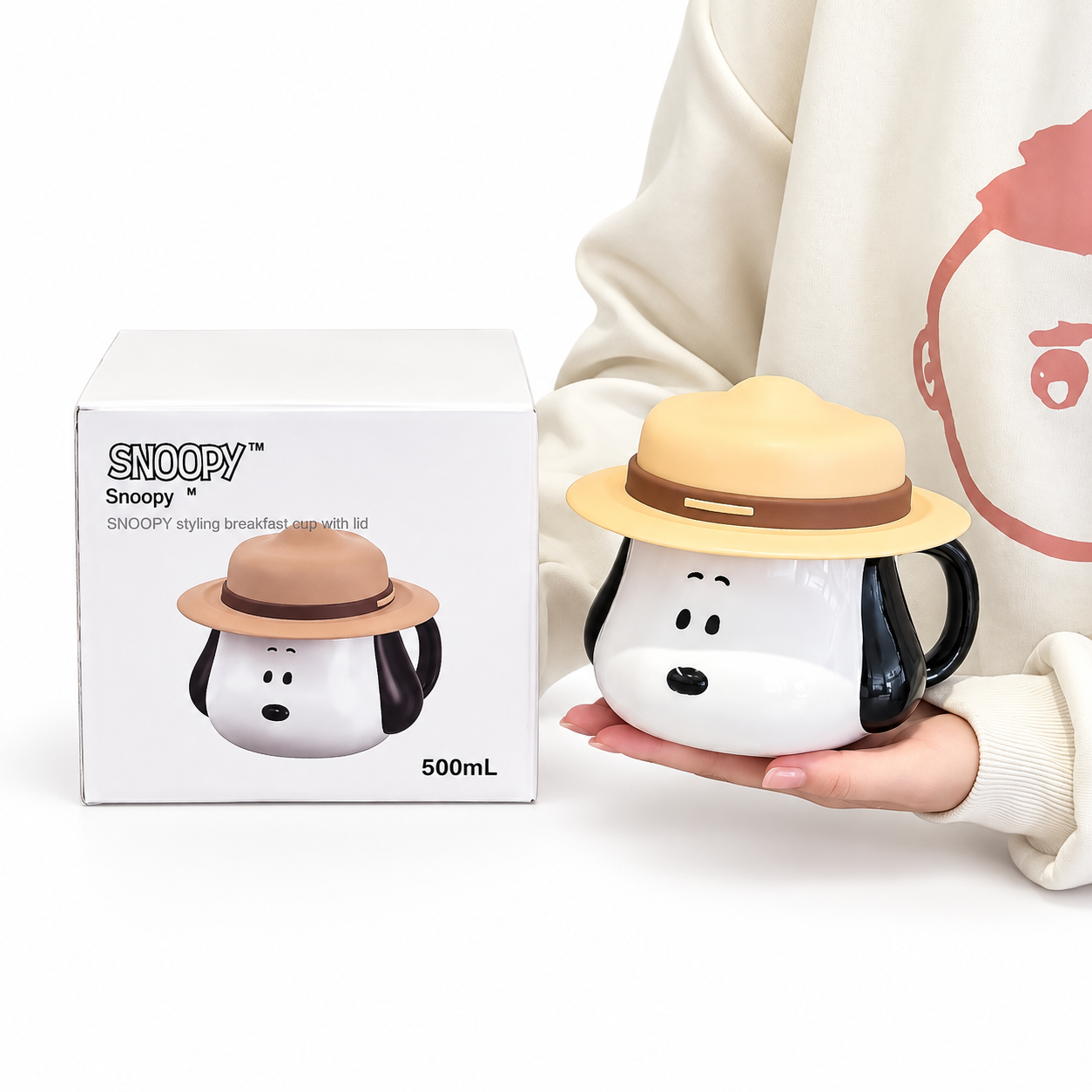 TAZA SNOOPY 500 ML DE CERÁMICA CON TAPA SOMBRERO 3D - 7