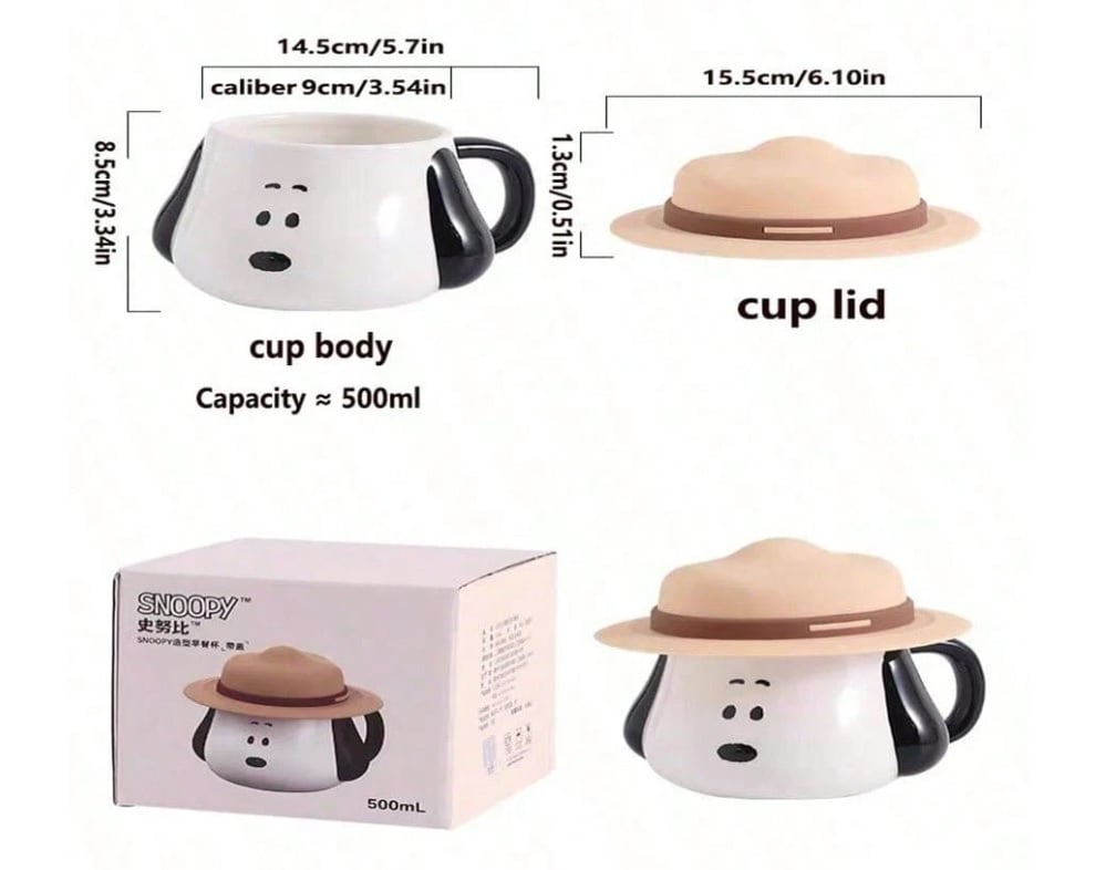 TAZA SNOOPY 500 ML DE CERÁMICA CON TAPA SOMBRERO 3D - 9