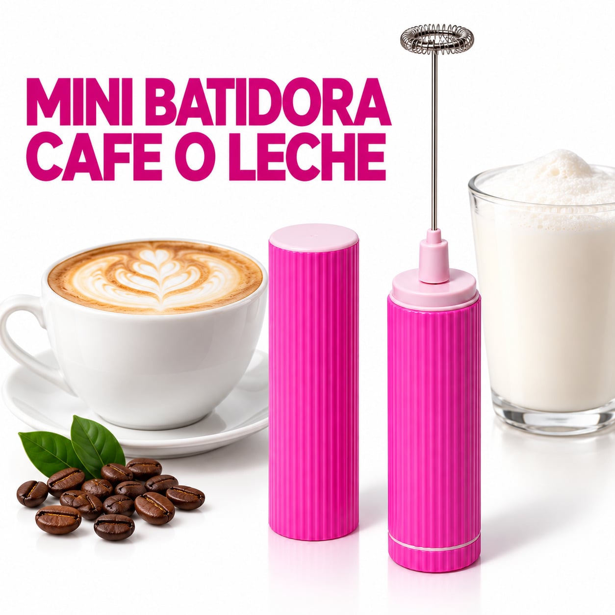 MINI BATIDOR ESPUMADOR DE LECHE ELÉCTRICO PARA CAFÉ CAPUCHINO LATTE PORTÁTIL MATCHA FUCSIA - 1