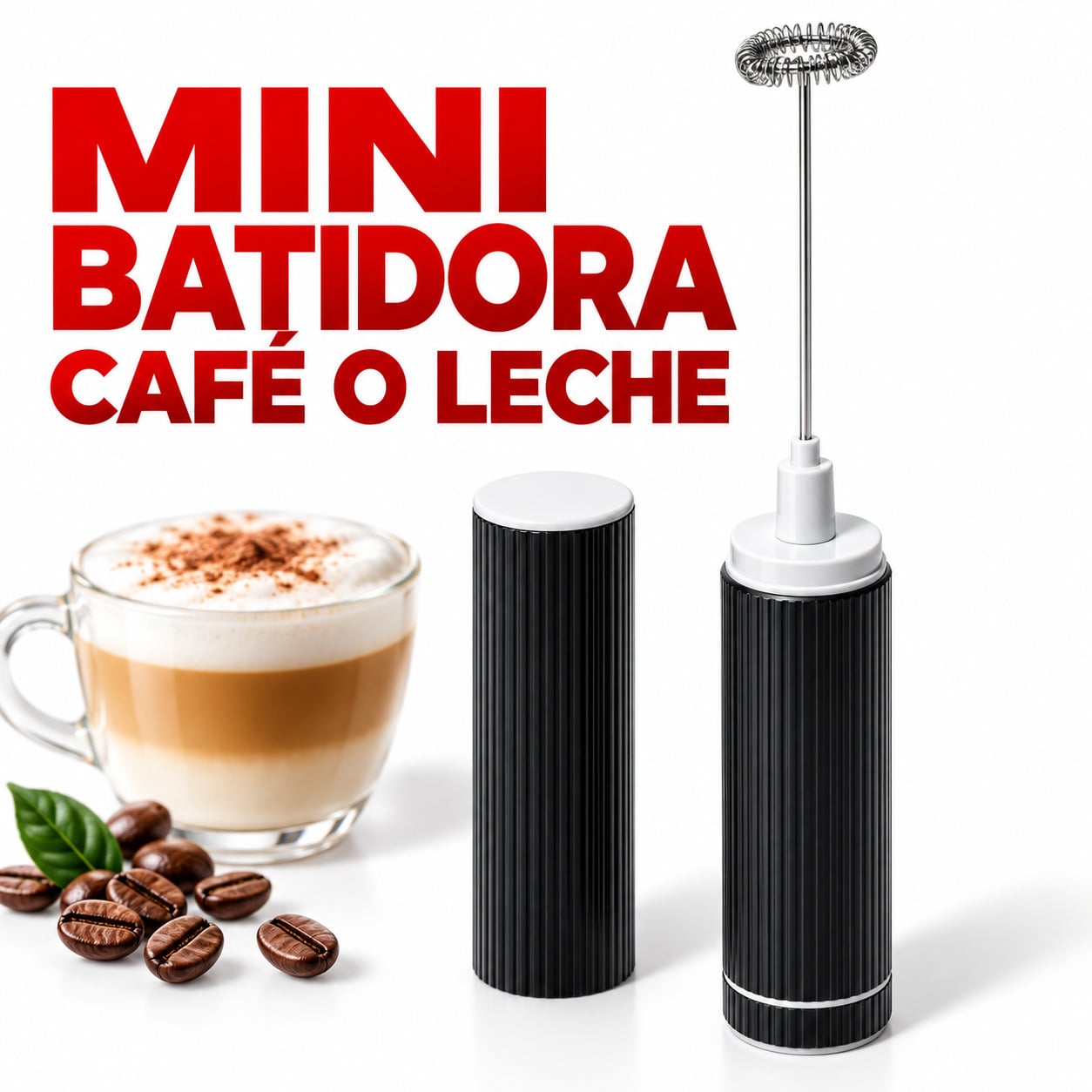 MINI BATIDOR ESPUMADOR DE LECHE ELÉCTRICO PARA CAFÉ CAPUCHINO LATTE PORTÁTIL MATCHA NEGRO - 1
