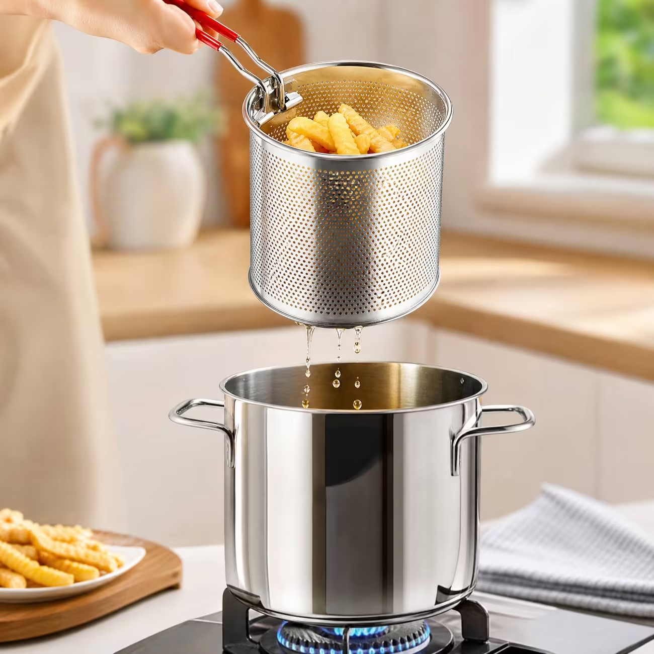 OLLA FREIDORA 2 EN 1 ACERO INOXIDABLE CON CANASTILLA Y TAPA - 10