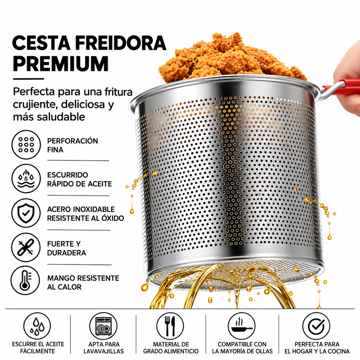 OLLA FREIDORA 2 EN 1 ACERO INOXIDABLE CON CANASTILLA Y TAPA - 4