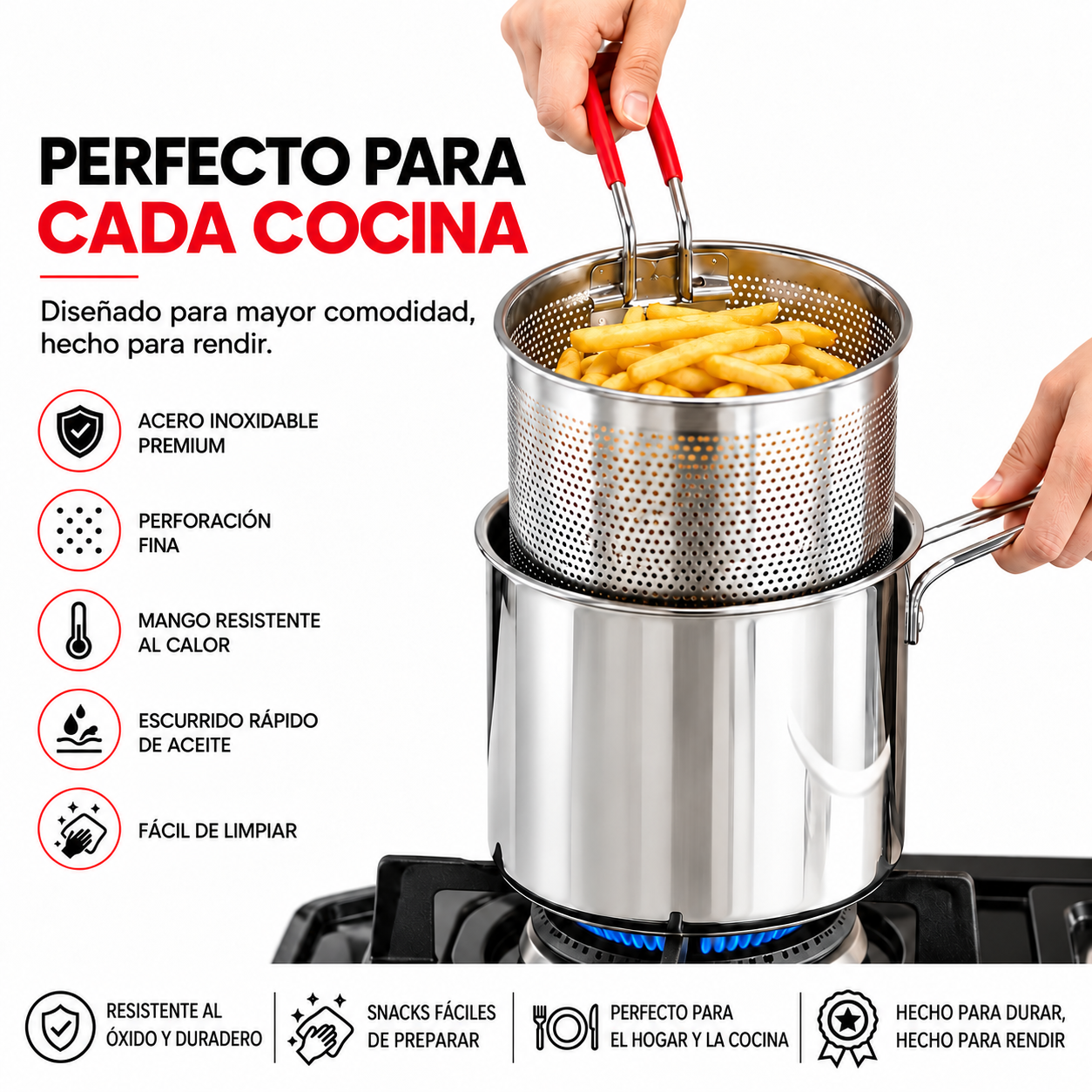 OLLA FREIDORA 2 EN 1 ACERO INOXIDABLE CON CANASTILLA Y TAPA - 5