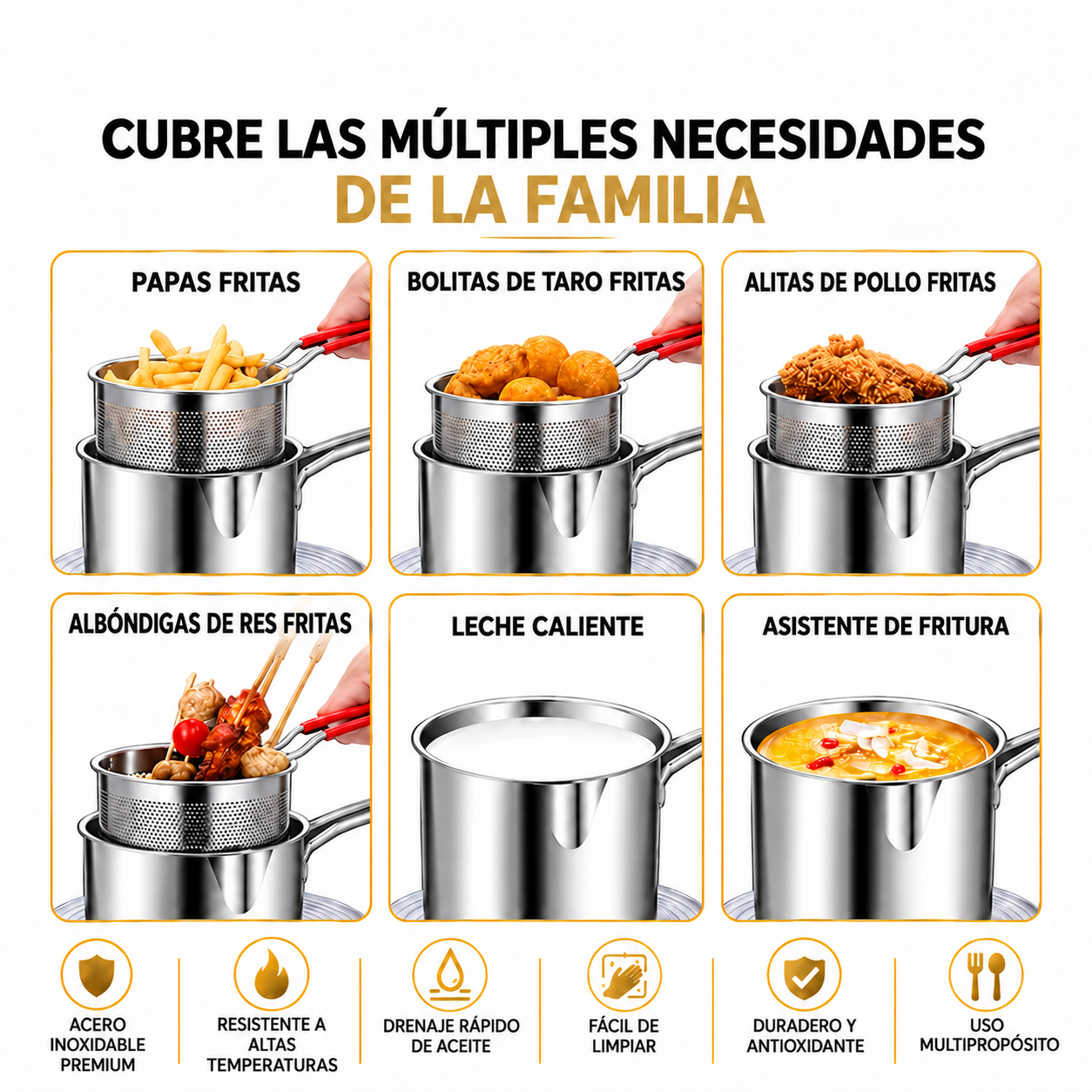 OLLA FREIDORA 2 EN 1 ACERO INOXIDABLE CON CANASTILLA Y TAPA - 6