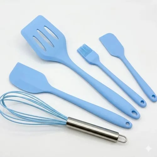 SET UTENSILIOS DE COCINA Y REPOSTERÍA SILICONA ESPÁTULAS BATIDOR Y BROCHA 5 PIEZAS - 1