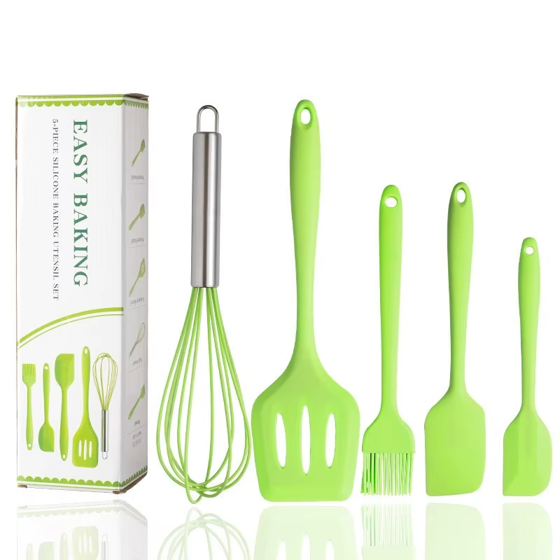 SET UTENSILIOS DE COCINA Y REPOSTERÍA SILICONA ESPÁTULAS BATIDOR Y BROCHA 5 PIEZAS - 5