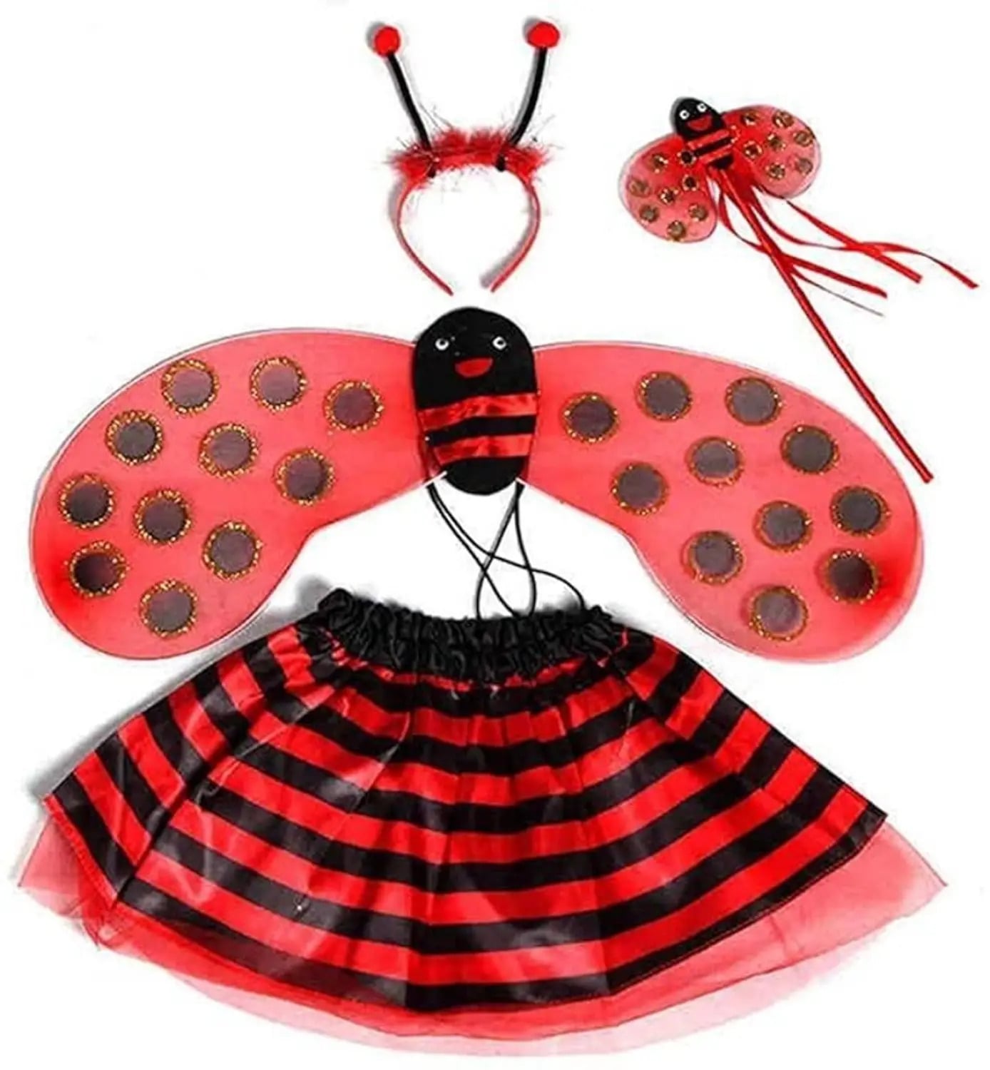 DISFRAZ MARIQUITA PARA NIÑA HALLOWEEN CON ALAS FALDA TUTÚ VINCHA Y VARITA - 2