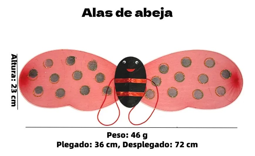 DISFRAZ MARIQUITA PARA NIÑA HALLOWEEN CON ALAS FALDA TUTÚ VINCHA Y VARITA - 3