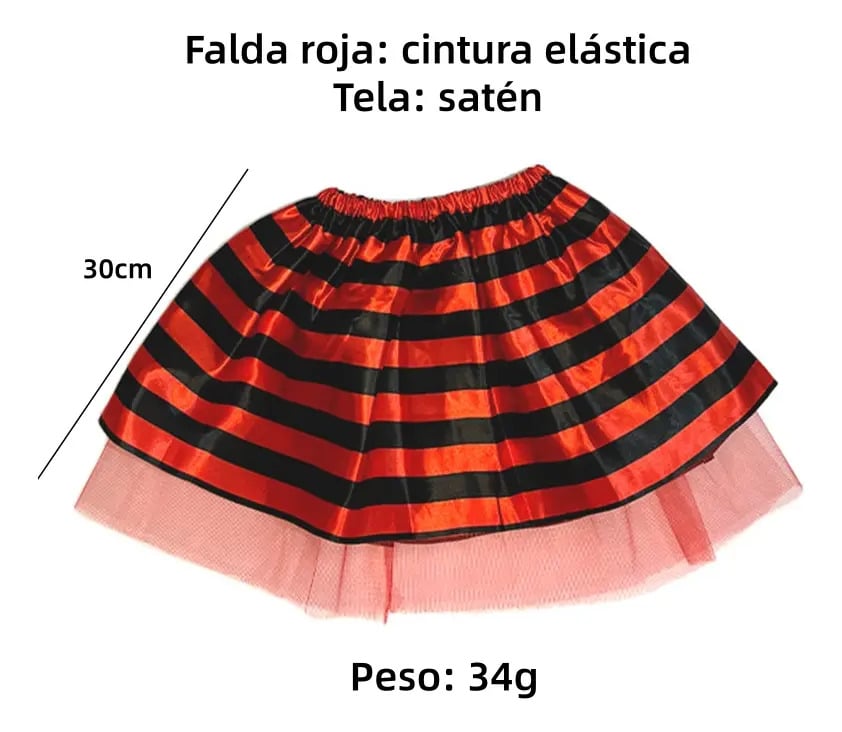 DISFRAZ MARIQUITA PARA NIÑA HALLOWEEN CON ALAS FALDA TUTÚ VINCHA Y VARITA - 6