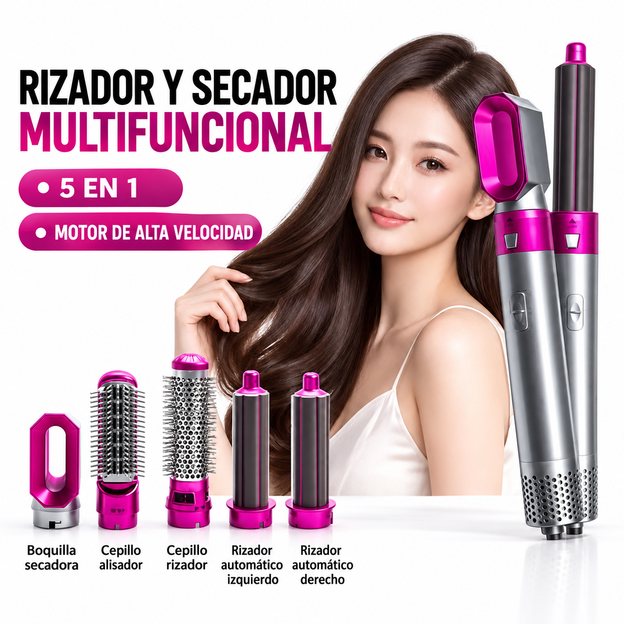 CEPILLO SECADOR DE CABELLO 5 EN 1 MULTIFUNCIONAL RIZADOR ALISADOR - 1