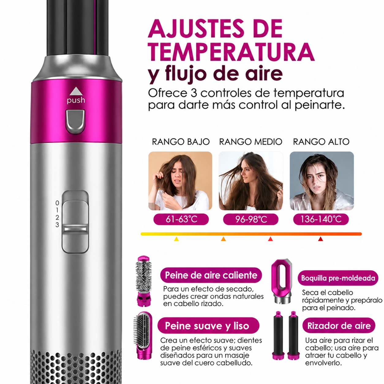 CEPILLO SECADOR DE CABELLO 5 EN 1 MULTIFUNCIONAL RIZADOR ALISADOR - 3