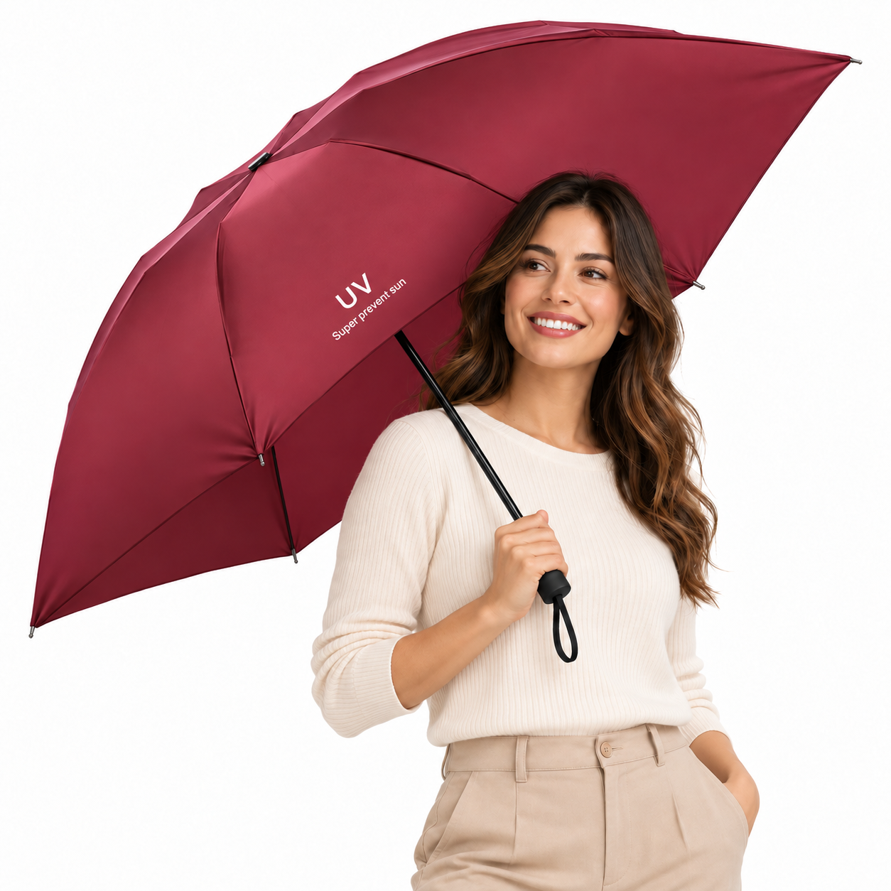 SOMBRILLA PARAGUAS DE MANO PLEGABLE CON PROTECCIÓN SOLAR UV PARA LLUVIA Y SOL GUINDA - 1