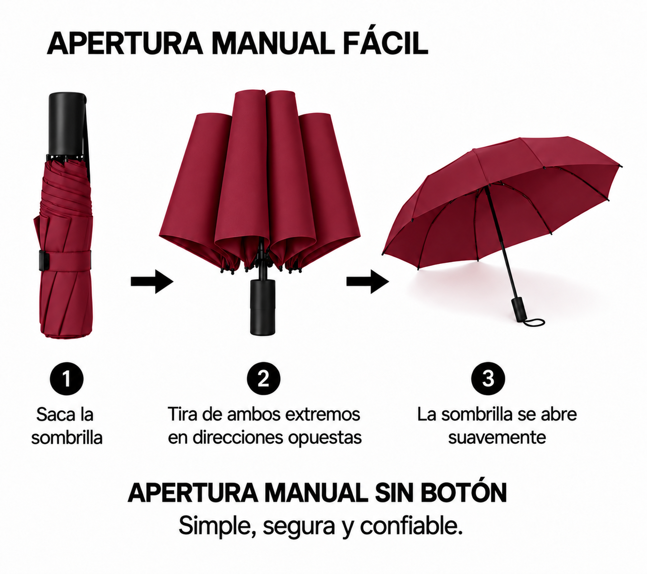 SOMBRILLA PARAGUAS DE MANO PLEGABLE CON PROTECCIÓN SOLAR UV PARA LLUVIA Y SOL GUINDA - 3