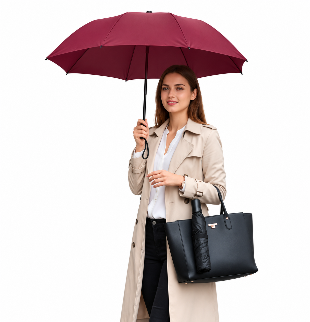 SOMBRILLA PARAGUAS DE MANO PLEGABLE CON PROTECCIÓN SOLAR UV PARA LLUVIA Y SOL GUINDA - 5