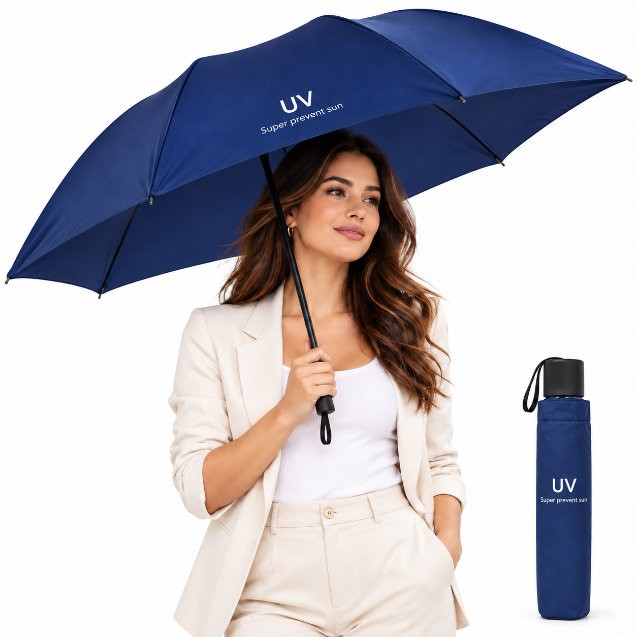 SOMBRILLA PARAGUAS PLEGABLE CON PROTECCIÓN SOLAR UV PARA LLUVIA Y SOL AZUL - 1