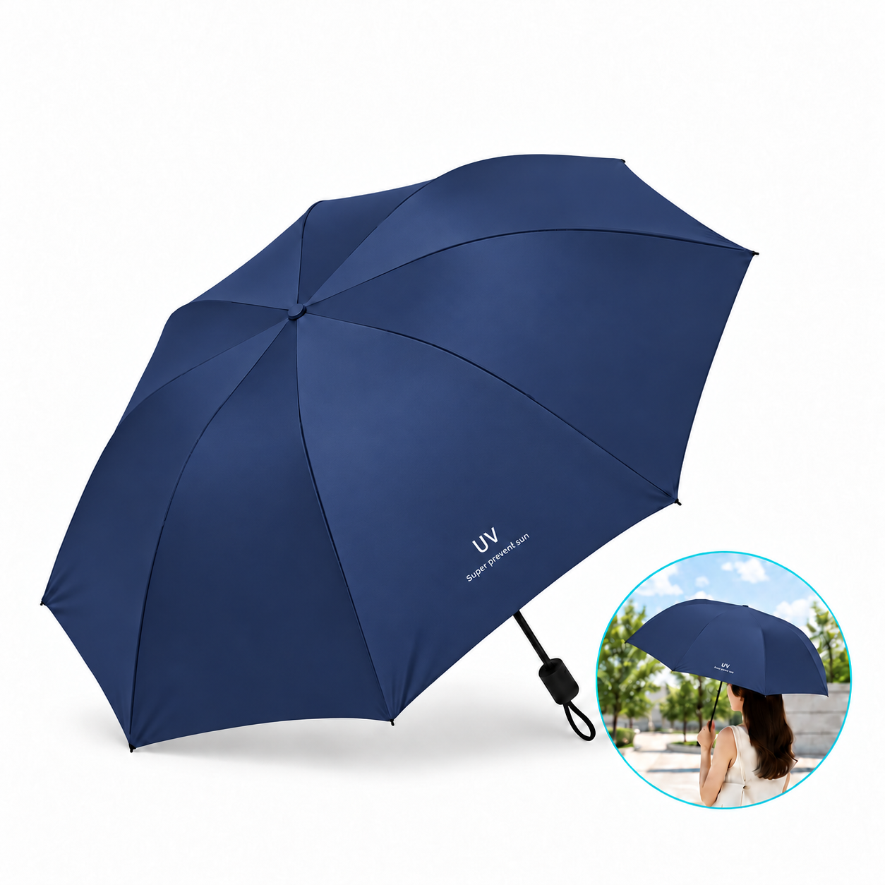 SOMBRILLA PARAGUAS PLEGABLE CON PROTECCIÓN SOLAR UV PARA LLUVIA Y SOL AZUL - 5