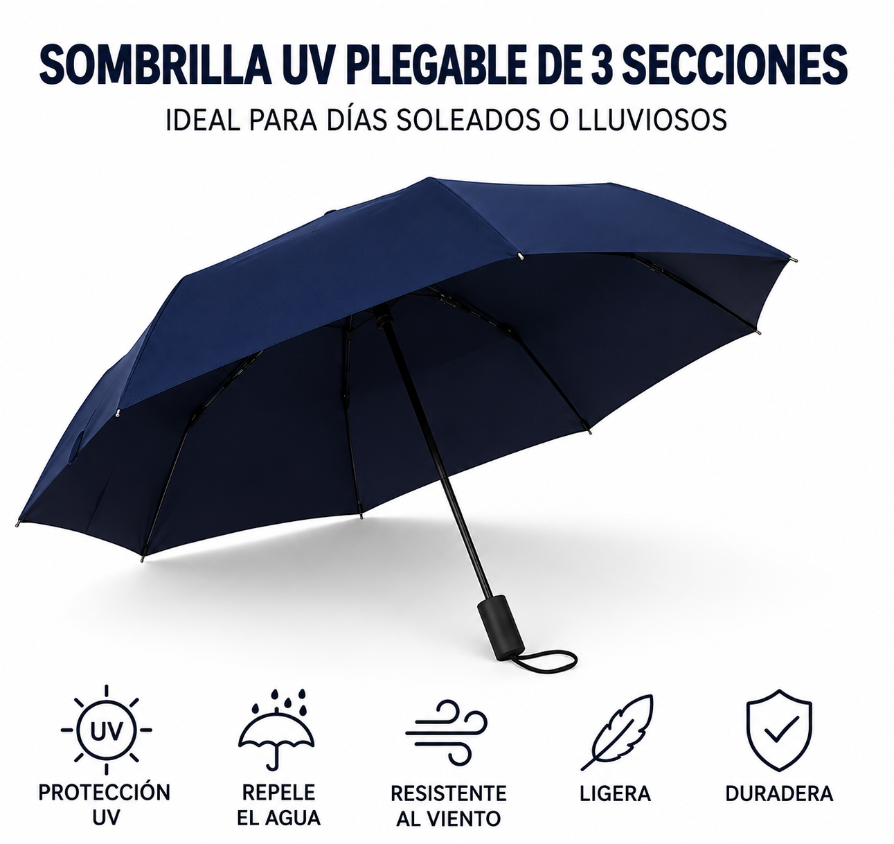 SOMBRILLA PARAGUAS PLEGABLE CON PROTECCIÓN SOLAR UV PARA LLUVIA Y SOL AZUL - 7