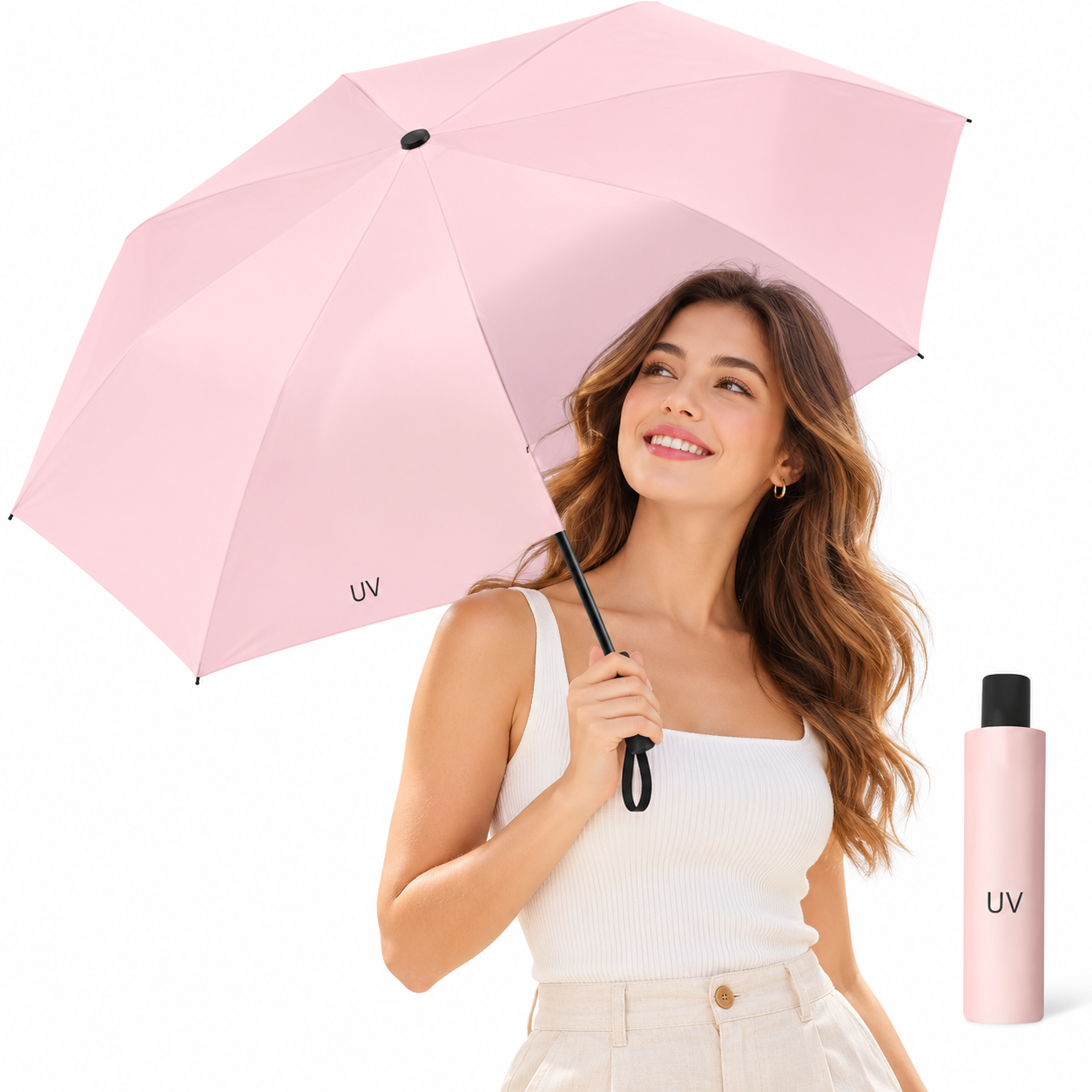 SOMBRILLA PARAGUAS PLEGABLE CON PROTECCIÓN SOLAR UV  PARA LLUVIA Y SOL ROSADO - 1