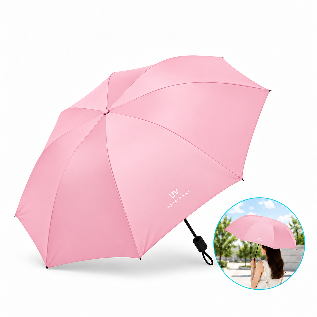 SOMBRILLA PARAGUAS PLEGABLE CON PROTECCIÓN SOLAR UV  PARA LLUVIA Y SOL ROSADO - 3