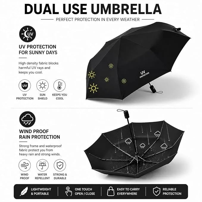 SOMBRILLA PARAGUAS PLEGABLE CON PROTECCIÓN SOLAR UV PARA LLUVIA Y SOL NEGRO - 5