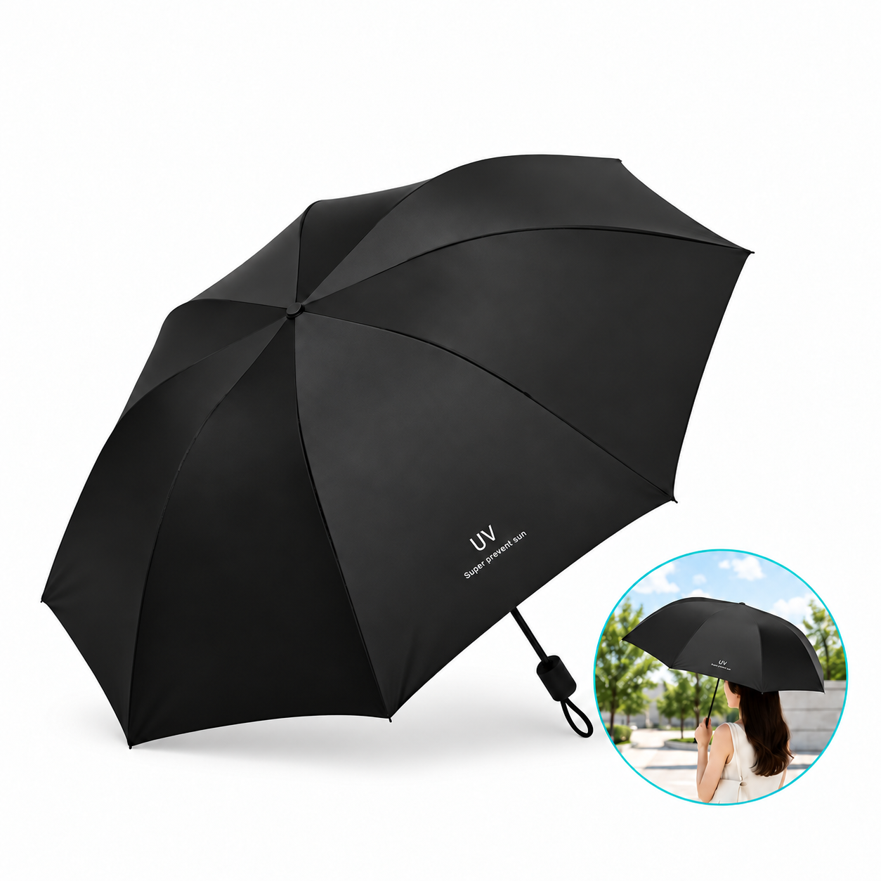 SOMBRILLA PARAGUAS PLEGABLE CON PROTECCIÓN SOLAR UV PARA LLUVIA Y SOL NEGRO - 8