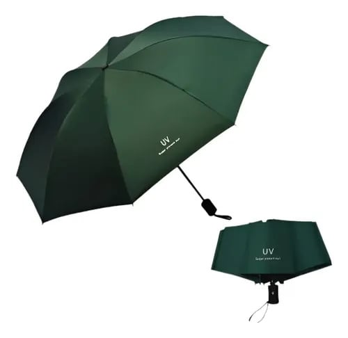 SOMBRILLA PARAGUAS DE MANO PLEGABLE CON PROTECCIÓN SOLAR UV PARA LLUVIA Y SOL VERDE / VERDE OLIVA - 4