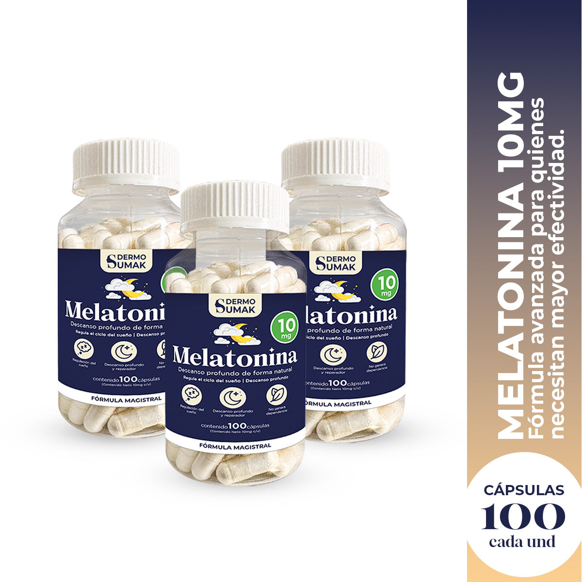 MELATONINA 10MG 100 CAPSULAS DERMO SUMAK 3 UND - 2