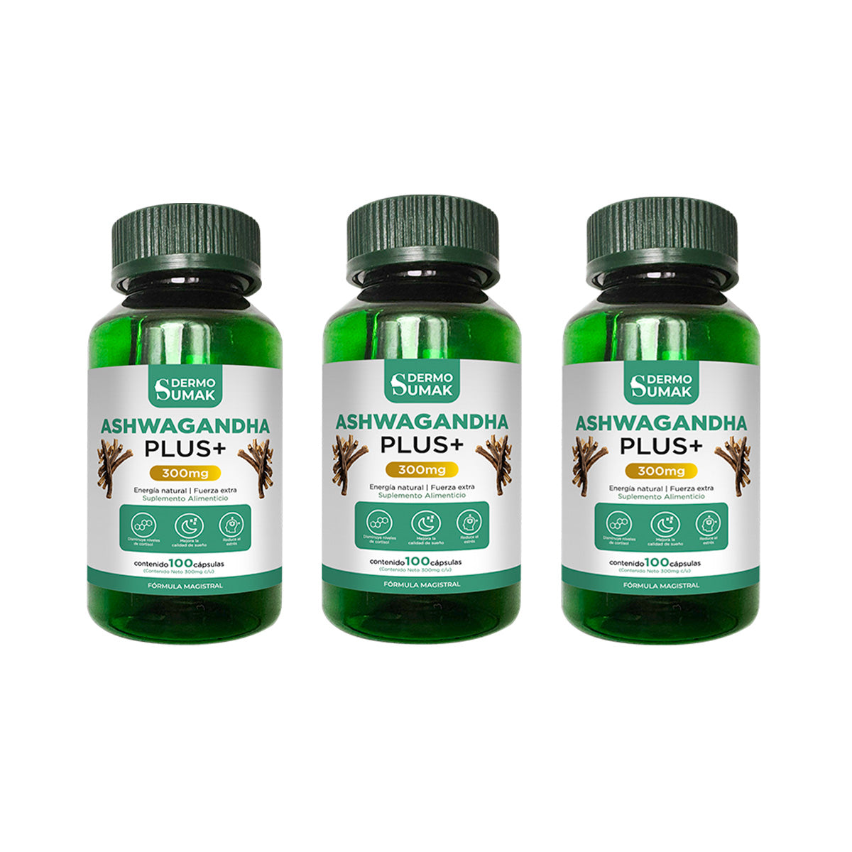 ASHWAGANDHA PLUS+ 100 CAPSULAS DERMO SUMAK 3 UND - 1