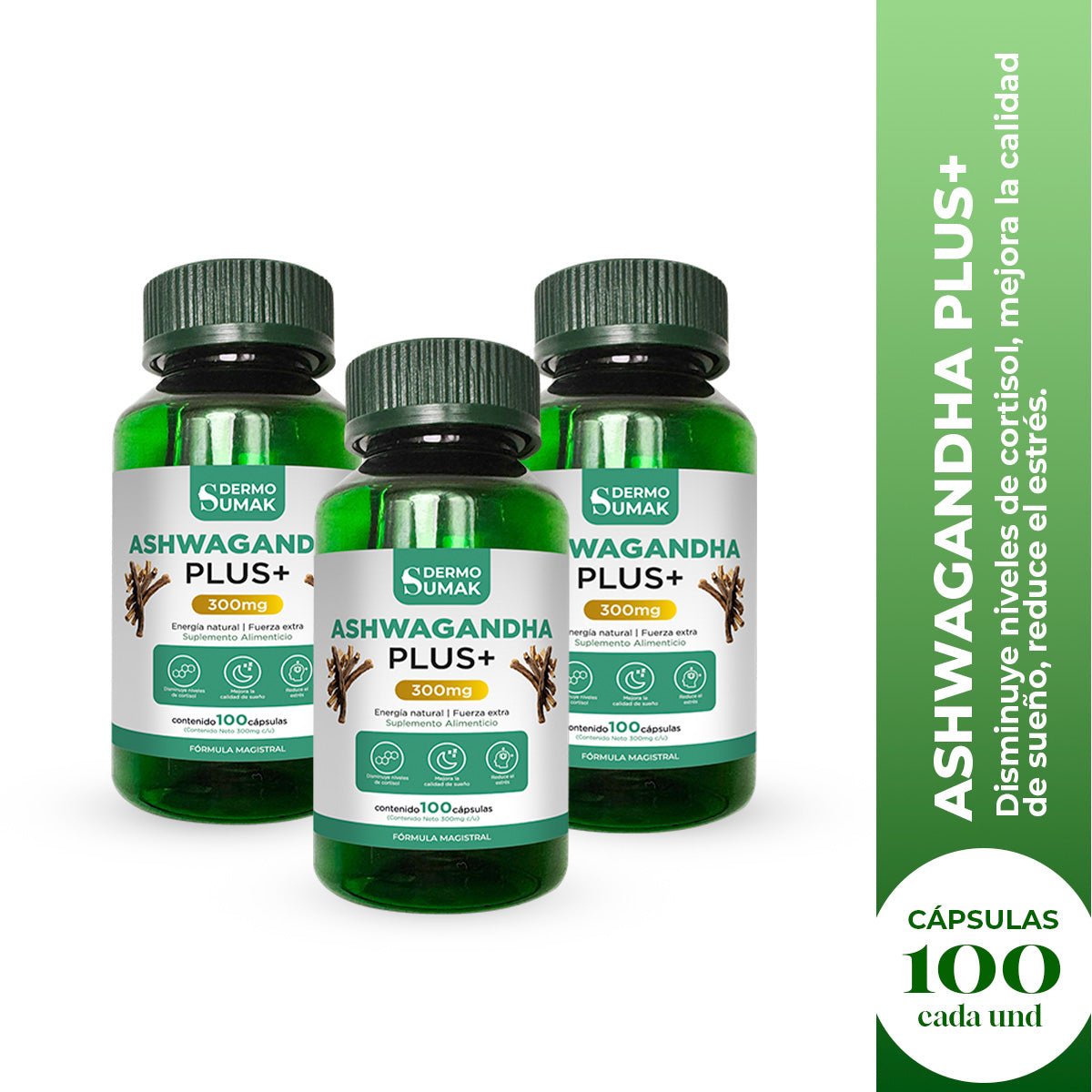 ASHWAGANDHA PLUS+ 100 CAPSULAS DERMO SUMAK 3 UND - 2