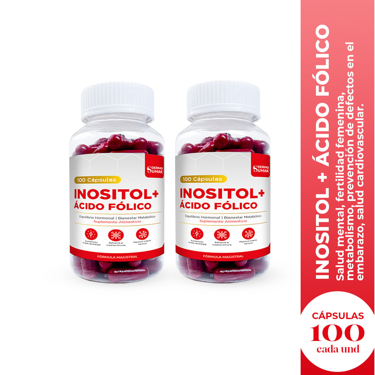 INOSITOL + ACIDO FOLICO 100 CAPSULAS DERMO SUMAK 2 UND - 2