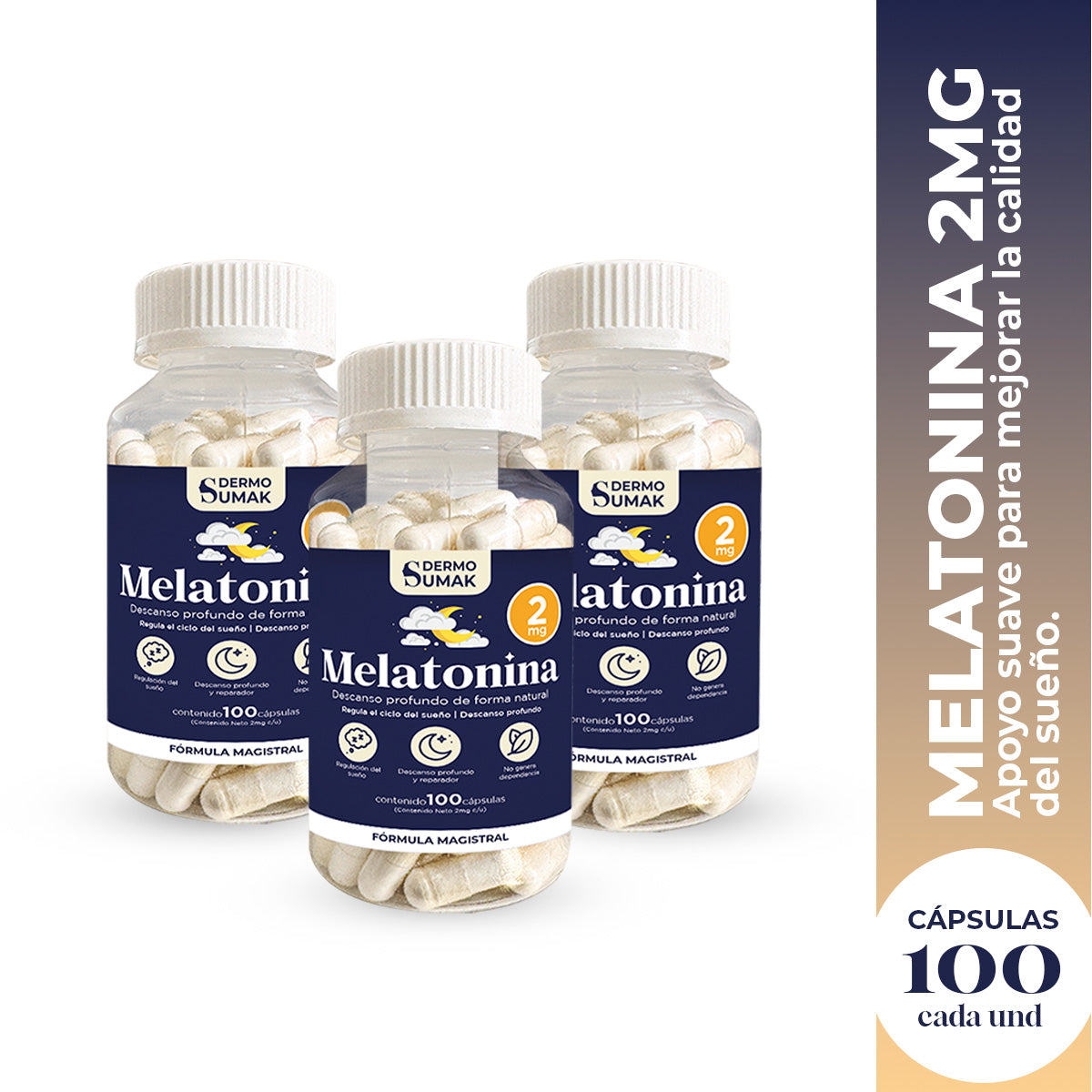 MELATONINA 2MG 100 CAPSULAS DERMO SUMAK 3 UND - 2