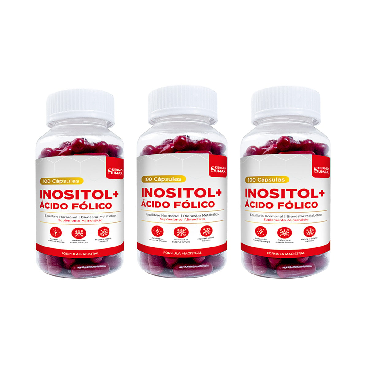 INOSITOL + ACIDO FOLICO 100 CAPSULAS DERMO SUMAK 3 UND - 1