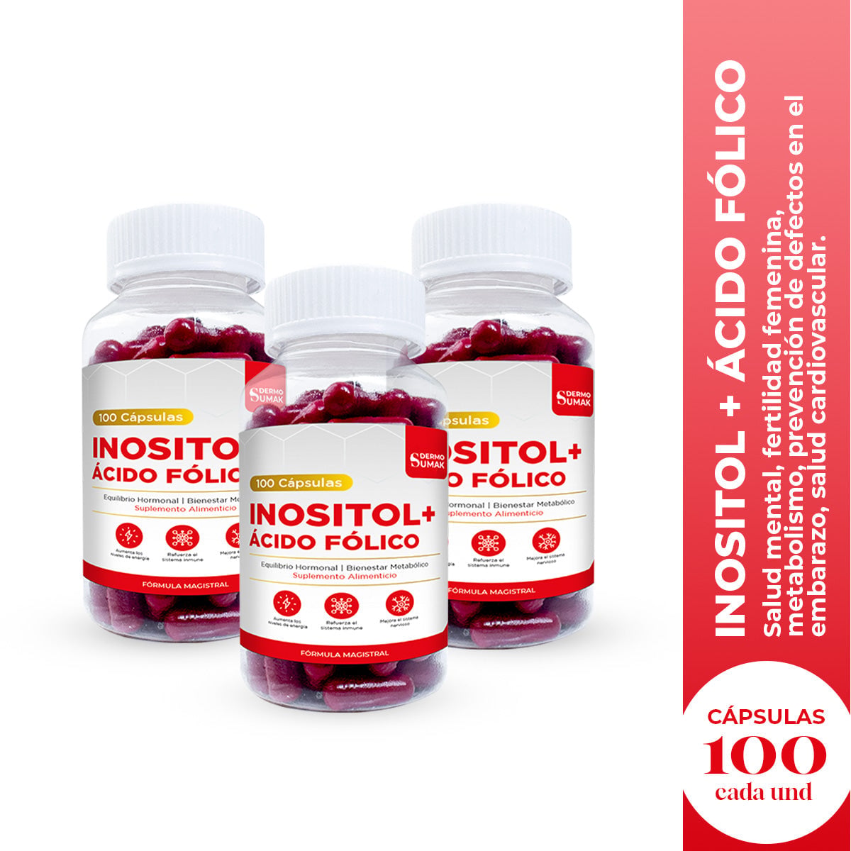 INOSITOL + ACIDO FOLICO 100 CAPSULAS DERMO SUMAK 3 UND - 2