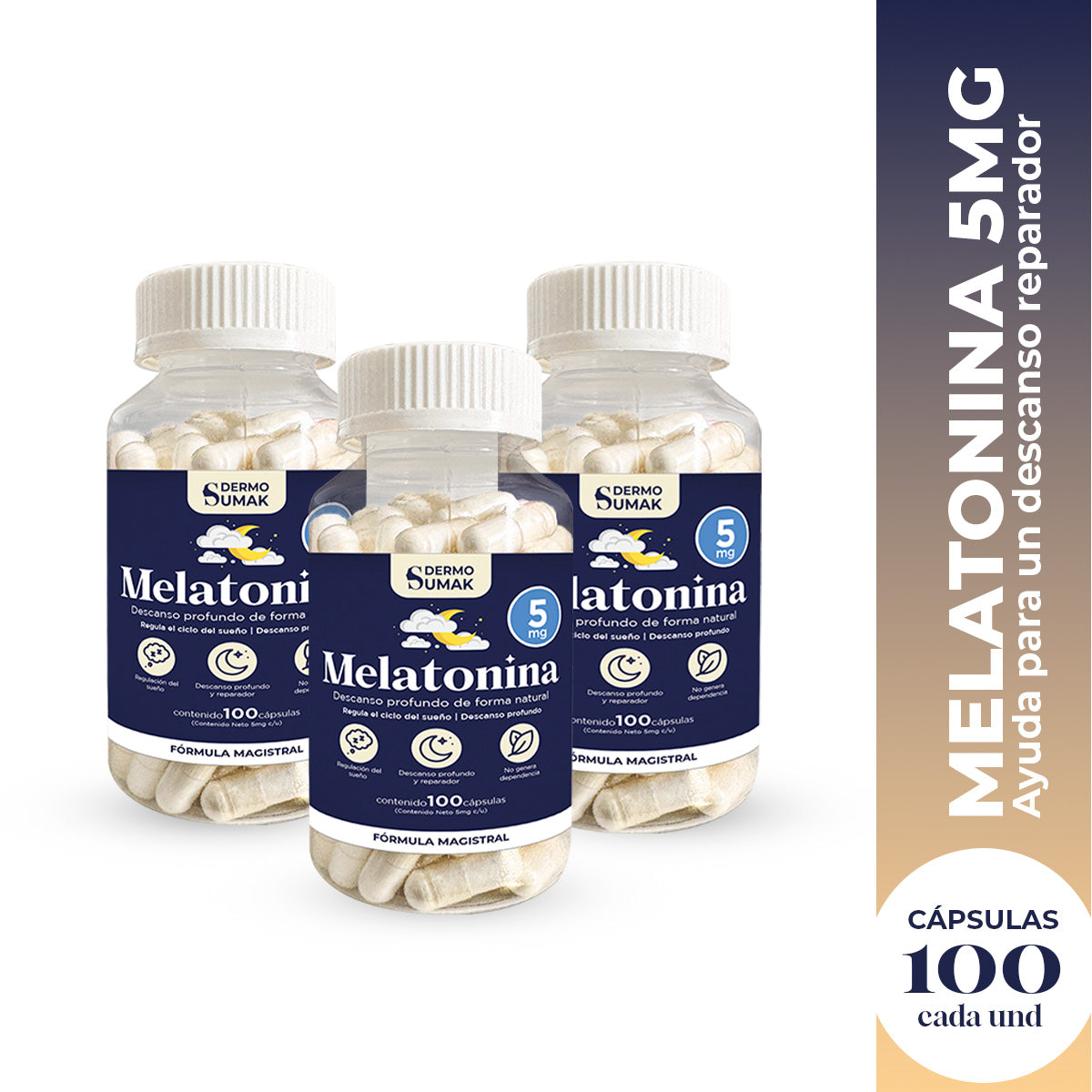 MELATONINA 5MG 100 CAPSULAS DERMO SUMAK 3 UND - 2