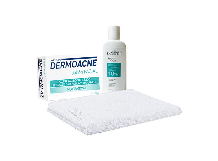 TOALLA BLANCO + JABÓN DERMOACNE 100GR + CREMA HIDRATA. UREA 10% 450GR - 1