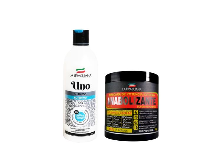 SHAMPOO UNO + MÁSCARA ANABOLIZANTE - LA BRASILIANA - 1