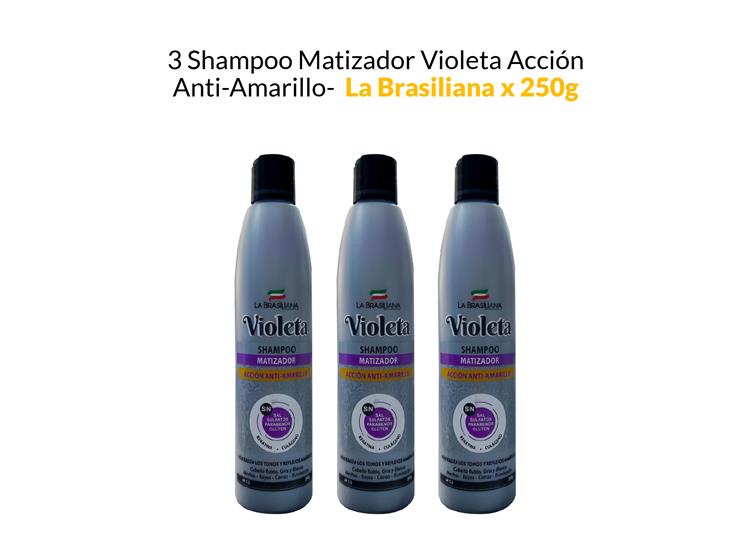 3 SHAMPOO MATIZADOR VIOLETA ACCIÓN ANTI-AMARILLO - LA BRASILIANA X 250G - 1